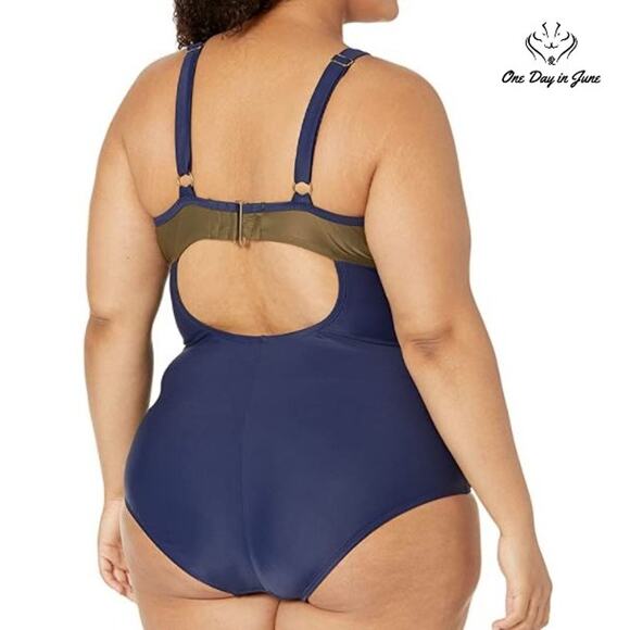 Coastal Blue Plus Size Empire Waist One Piece Swimsuit Size 2X (20W-22W) - Picture 2 of 4